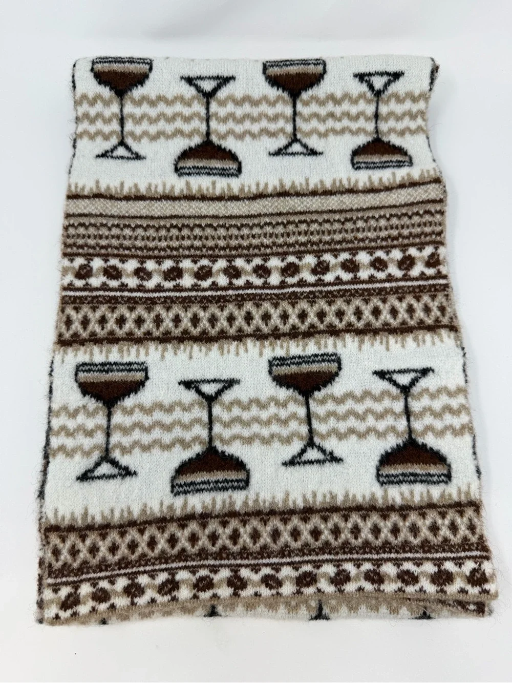 NWT Anthropologie Maeve Fairisle Holiday Libation Scarf Espresso Martini